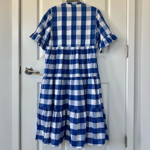 Anthropologie Whit Two Blue and White Pleated Puff Sleeve Gingham Dress - Picture 8 of 10
